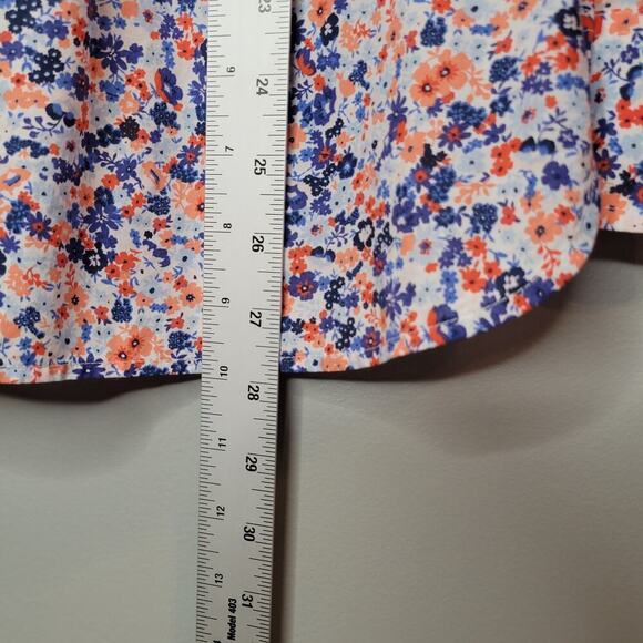 Talbots shirt women's‎ size XL orange blue floral Classic Cotton button up top - Picture 9 of 10